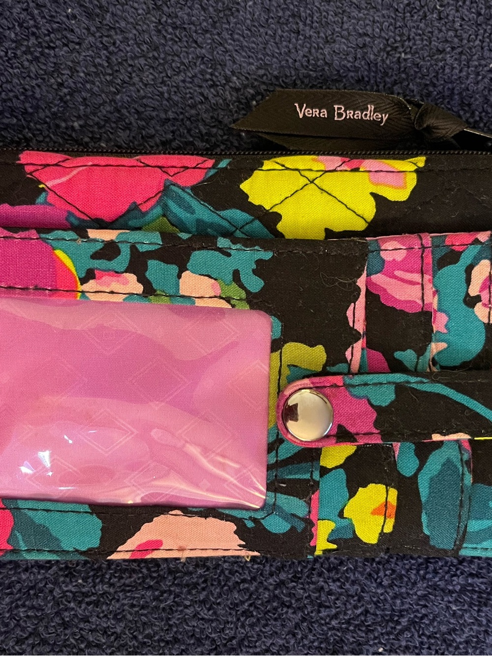 Vera Bradley Quilted Floral Wallet in Black, Pink, Teal & Yellow